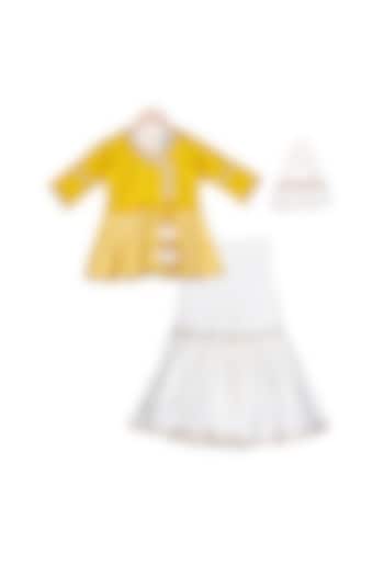 Mustard & Ivory Embellished Sharara Set For Girls by Free Sparrow