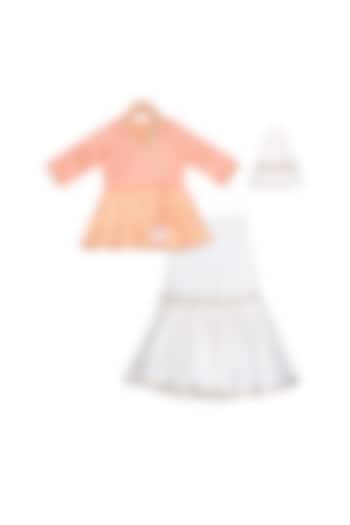 Peach & Ivory Embellished Sharara Set For Girls by Free Sparrow