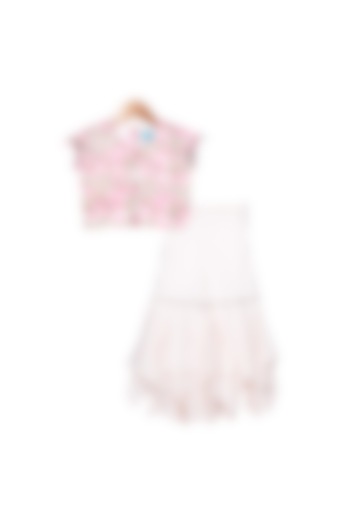 Off White & Pink Sharara Set For Girls by Free Sparrow