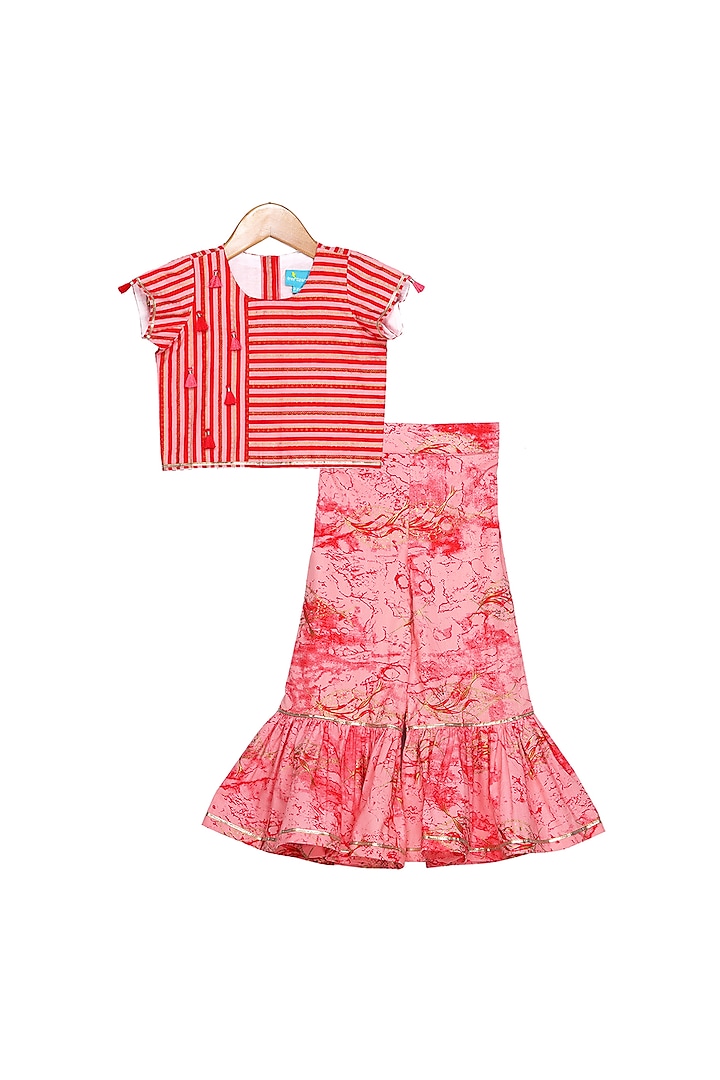 Red Cotton Sharara Set For Girls by Free Sparrow