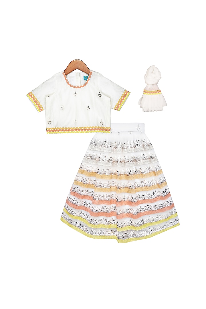 White Embroidered Lehenga Set For Girls by Free Sparrow