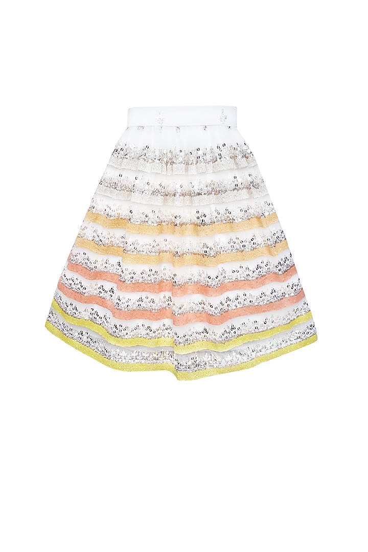 White Embroidered Lehenga Set For Girls by Free Sparrow at Pernia's Pop Up Shop