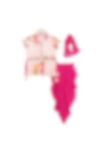 Peach & Magenta Printed Dhoti Set For Girls by Free Sparrow