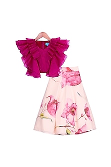 Peach Printed Lehenga With Top by Free Sparrow