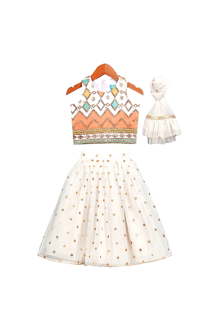 Multi Colored Hand Painted Lehenga Set For Girls by Free Sparrow at Pernia's Pop Up Shop