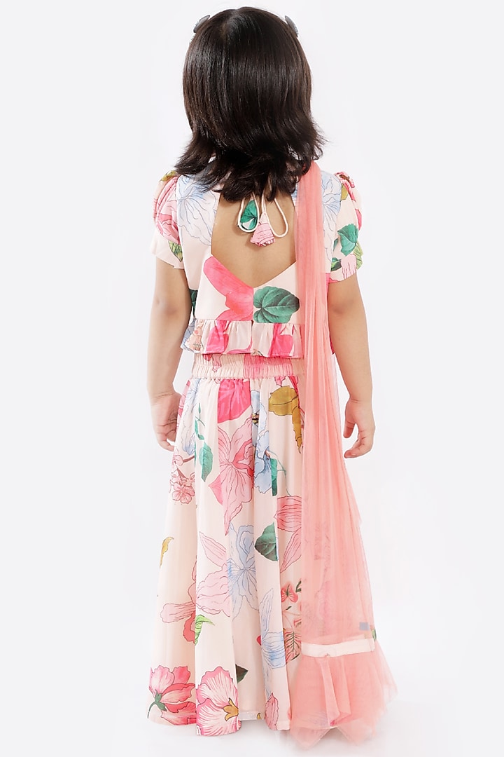 Peach Floral Printed Palazzo Pant Set For Girls by Free Sparrow at Pernia's Pop Up Shop
