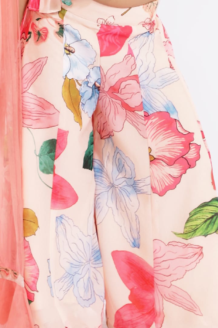 Peach Floral Printed Palazzo Pant Set For Girls by Free Sparrow at Pernia's Pop Up Shop