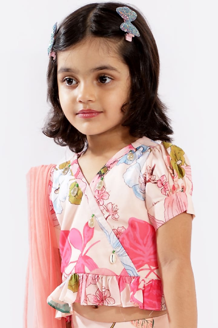 Peach Floral Printed Palazzo Pant Set For Girls by Free Sparrow at Pernia's Pop Up Shop