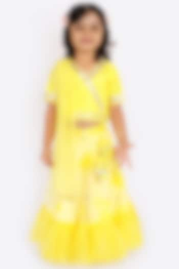 Butter Yellow Frilled Lehenga Set For Girls by Free Sparrow at Pernia's Pop Up Shop