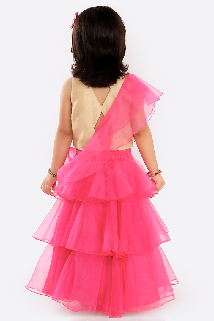 Fuchsia Embroidered Lehenga Set For Girls by Free Sparrow at Pernia's Pop Up Shop
