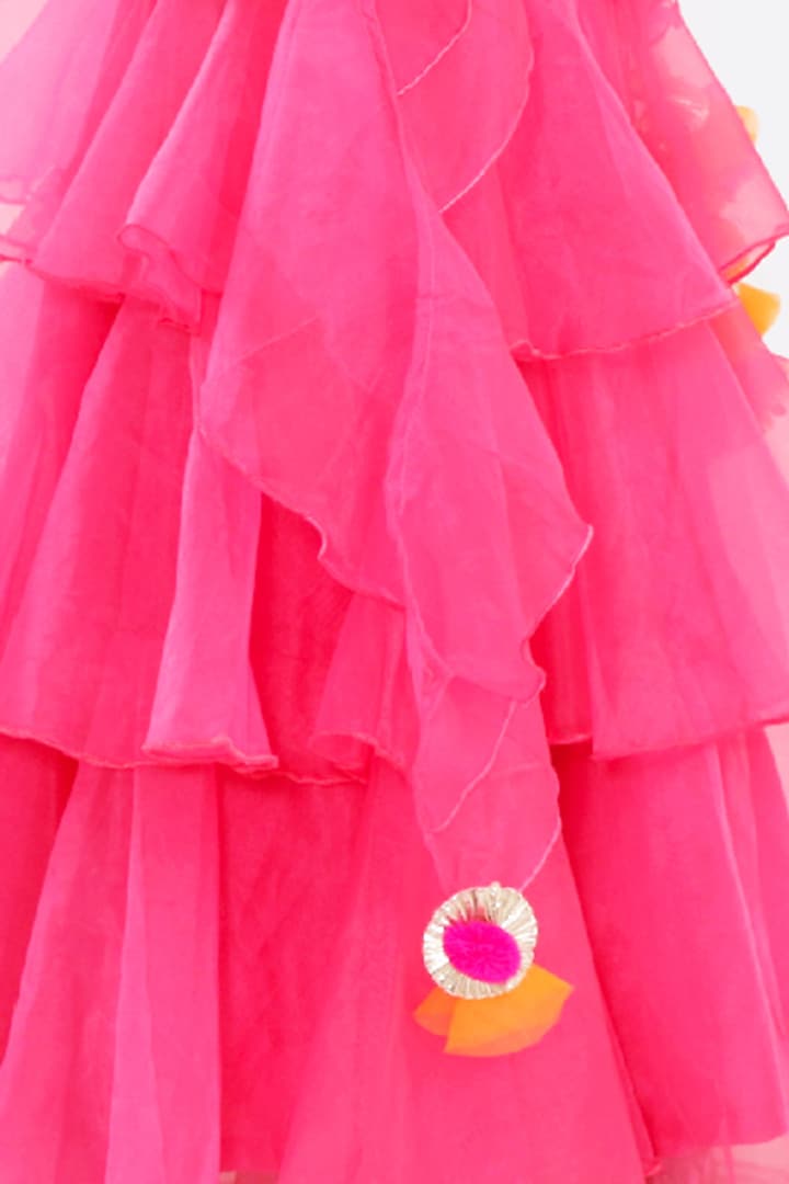 Fuchsia Embroidered Lehenga Set For Girls by Free Sparrow at Pernia's Pop Up Shop