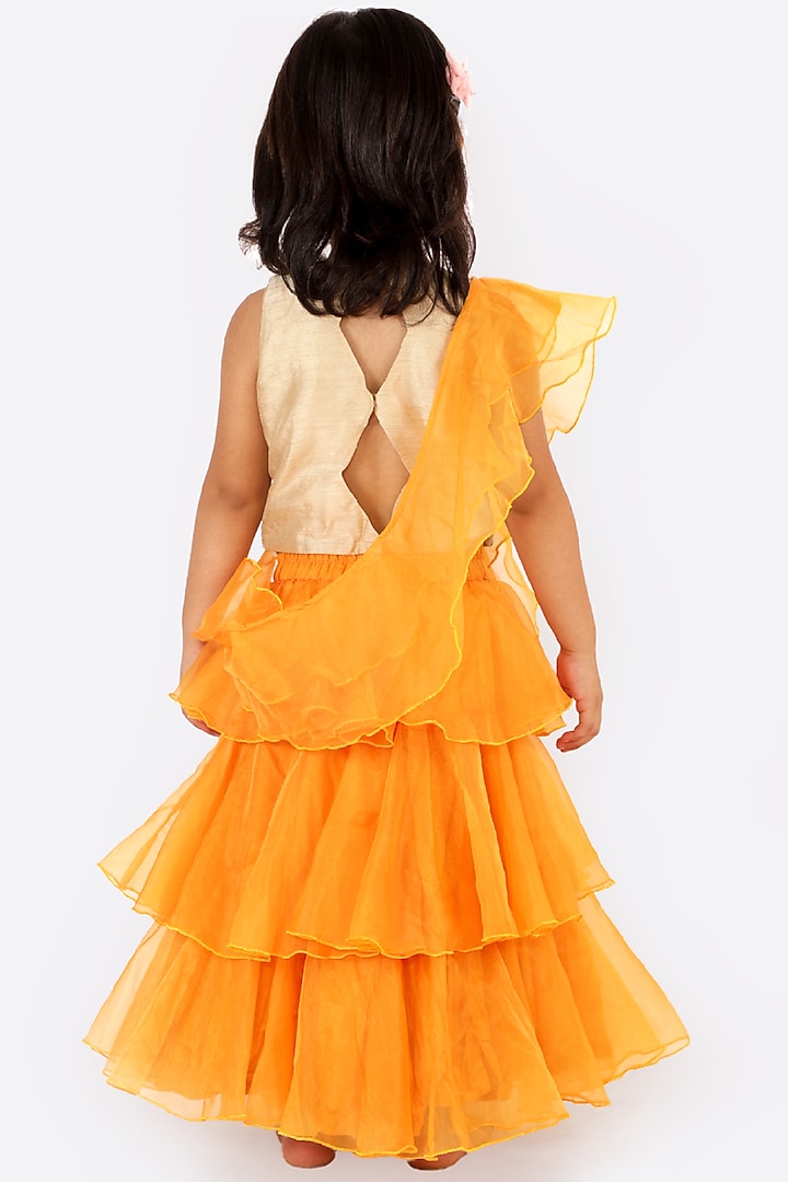Orange Embroidered Lehenga Set For Girls by Free Sparrow at Pernia's Pop Up Shop