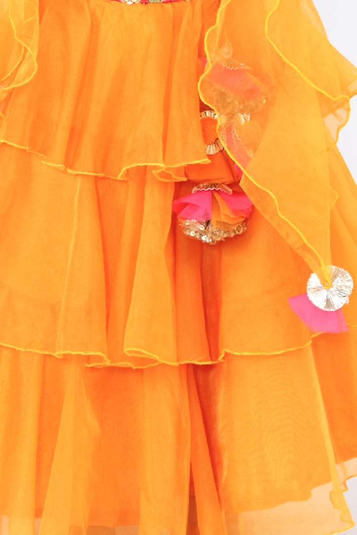 Orange Embroidered Lehenga Set For Girls by Free Sparrow at Pernia's Pop Up Shop