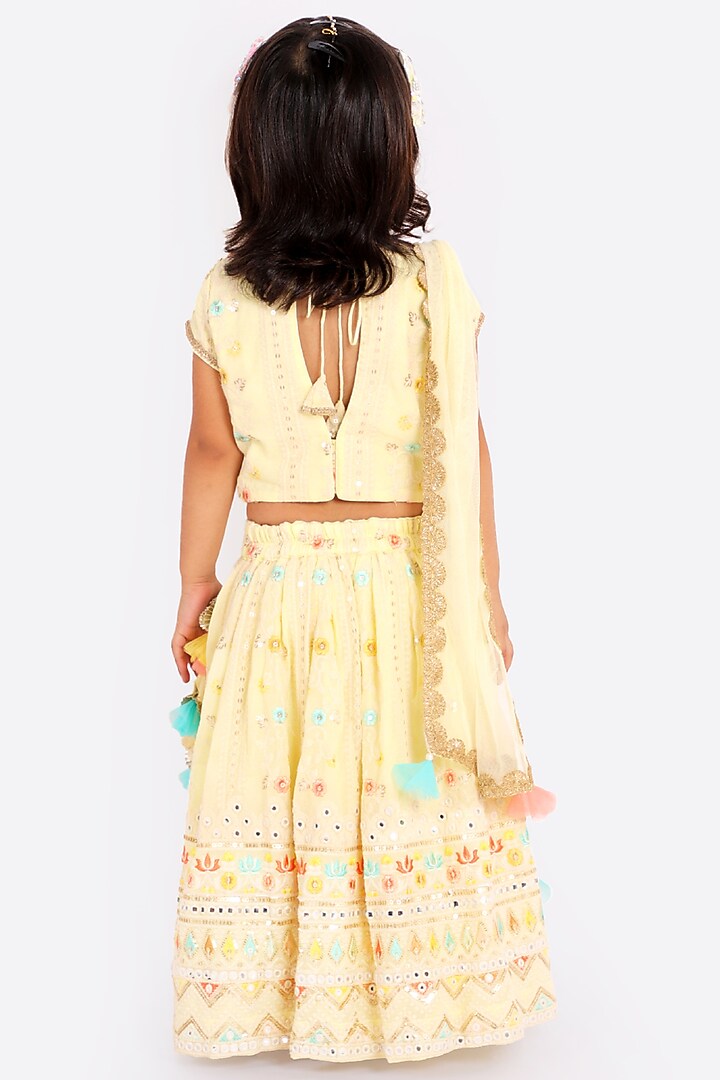 Peach Thread Embroidered Lehenga Set For Girls by Free Sparrow at Pernia's Pop Up Shop