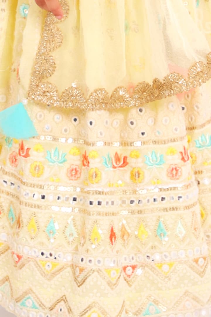 Peach Thread Embroidered Lehenga Set For Girls by Free Sparrow at Pernia's Pop Up Shop