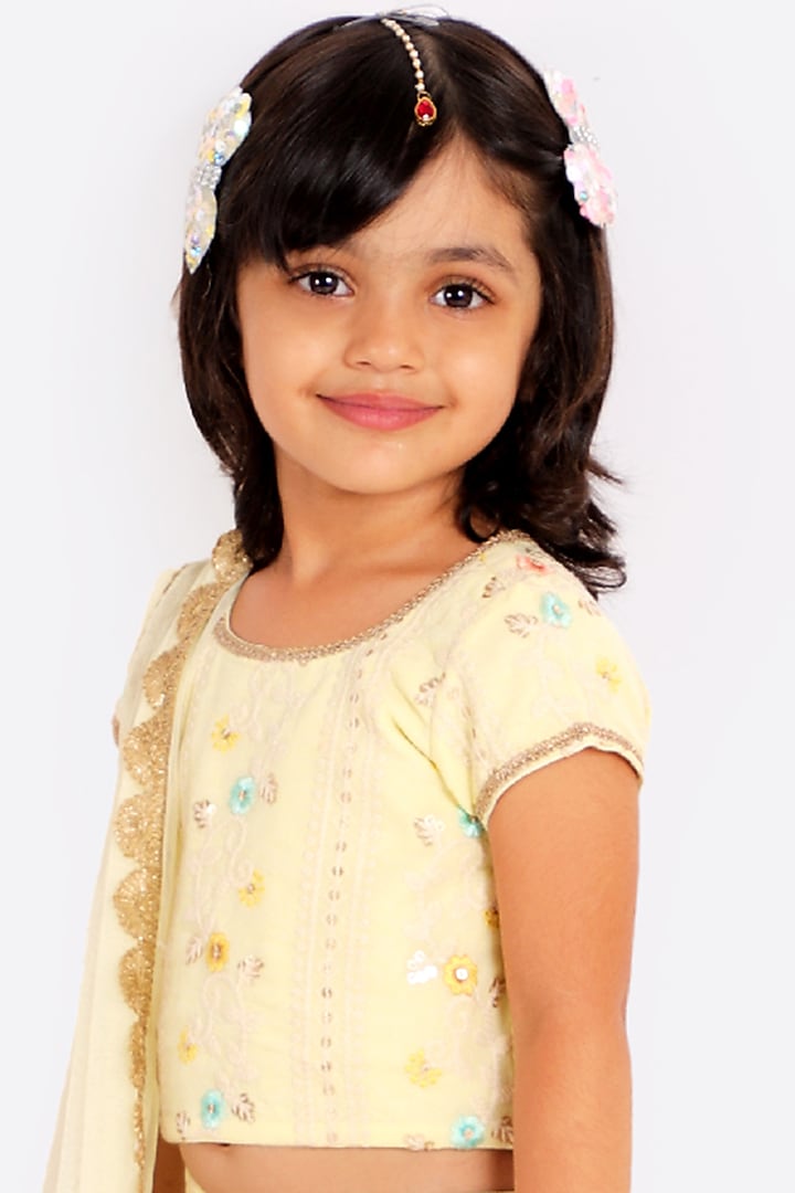 Peach Thread Embroidered Lehenga Set For Girls by Free Sparrow at Pernia's Pop Up Shop