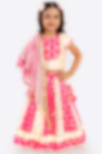 Dark Pink Color Blocked Lehenga Set For Girls by Free Sparrow