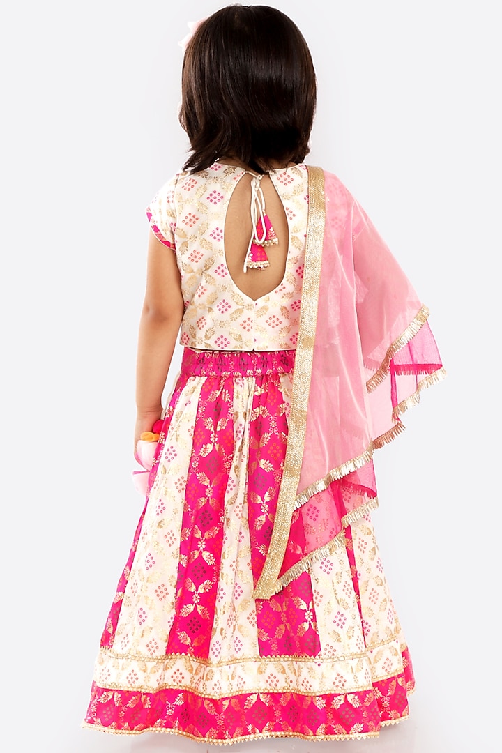 Dark Pink Color Blocked Lehenga Set For Girls by Free Sparrow at Pernia's Pop Up Shop