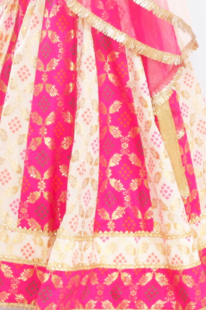 Dark Pink Color Blocked Lehenga Set For Girls by Free Sparrow at Pernia's Pop Up Shop