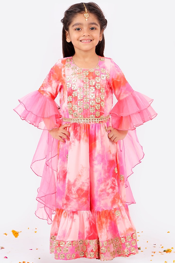 Cherry Pink Embroidered Sharara Jumpsuit For Girls by Free Sparrow