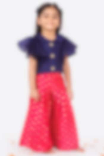 Candy Pink Pleated Palazzo Pant Set For Girls by Free Sparrow