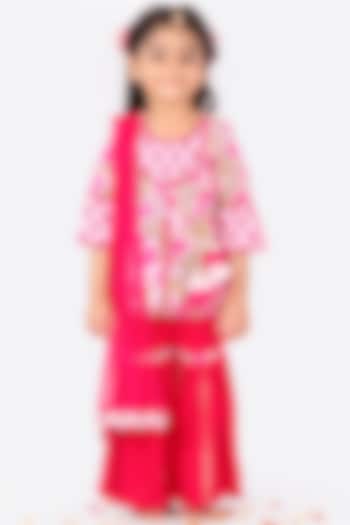 Candy Pink Panelled Sharara Set For Girls by Free Sparrow