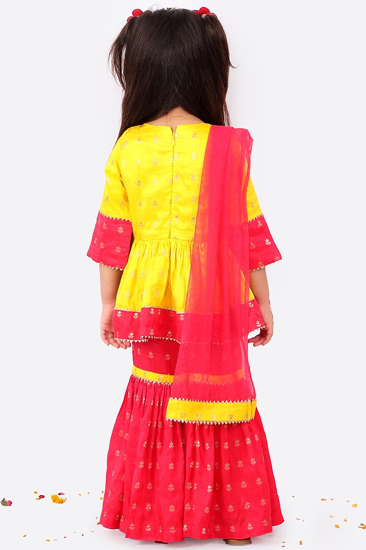 Bright Red Sequins Embroidered Sharara Set For Girls by Free Sparrow at Pernia's Pop Up Shop