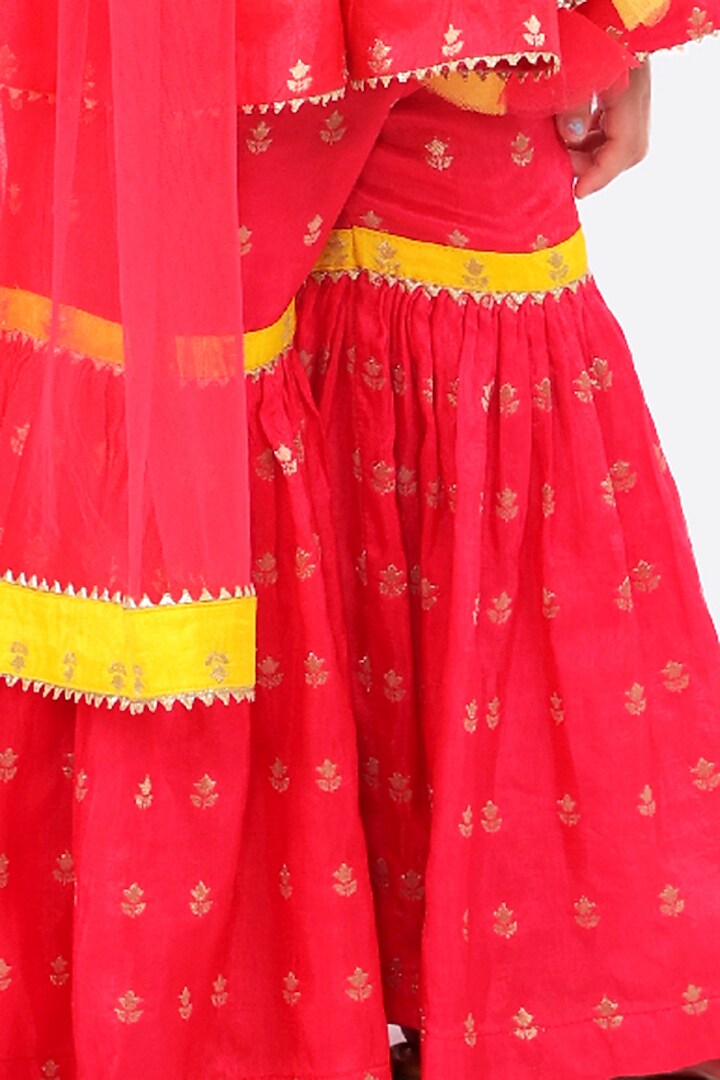 Bright Red Sequins Embroidered Sharara Set For Girls by Free Sparrow at Pernia's Pop Up Shop