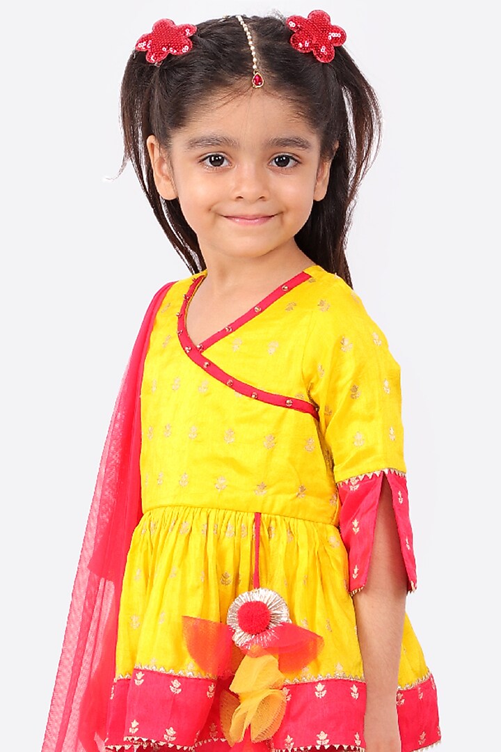 Bright Red Sequins Embroidered Sharara Set For Girls by Free Sparrow at Pernia's Pop Up Shop