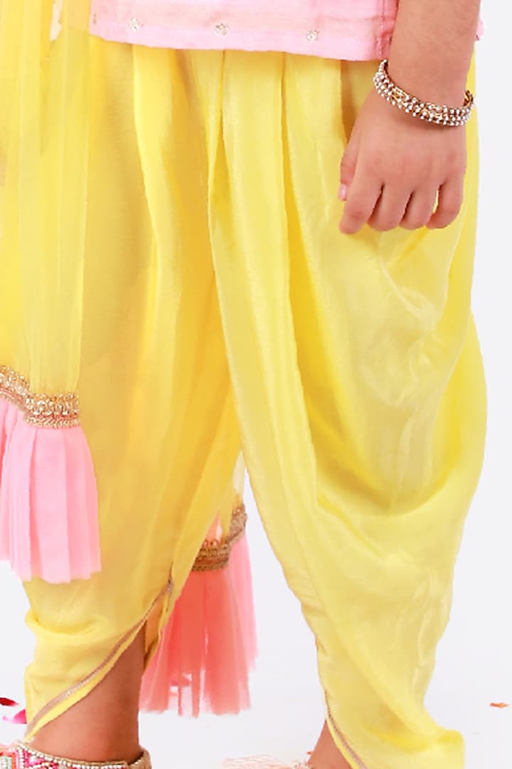 Yellow Net & Cotton Dhoti Set For Girls by Free Sparrow at Pernia's Pop Up Shop