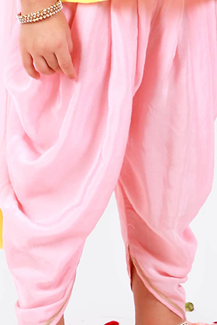 Peach Net & Cotton Dhoti Set For Girls by Free Sparrow at Pernia's Pop Up Shop