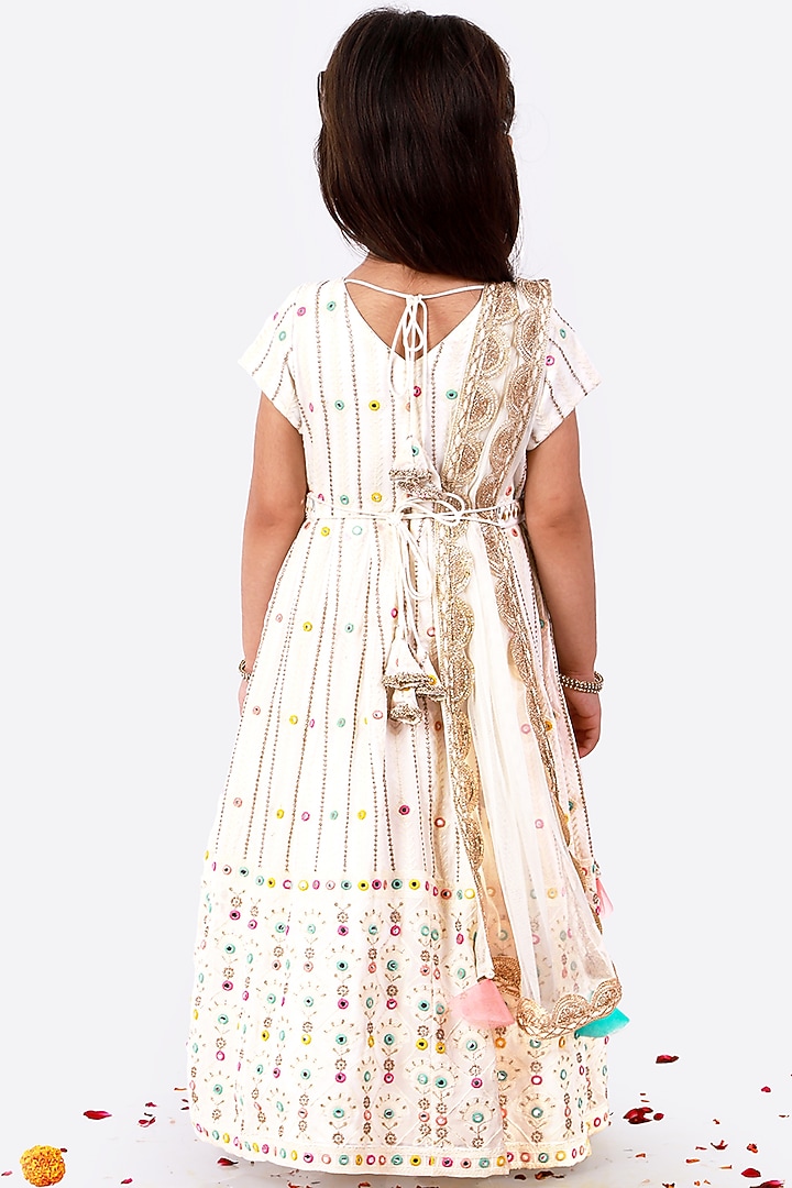 White Thread Embroidered Anarkali Set For Girls by Free Sparrow at Pernia's Pop Up Shop