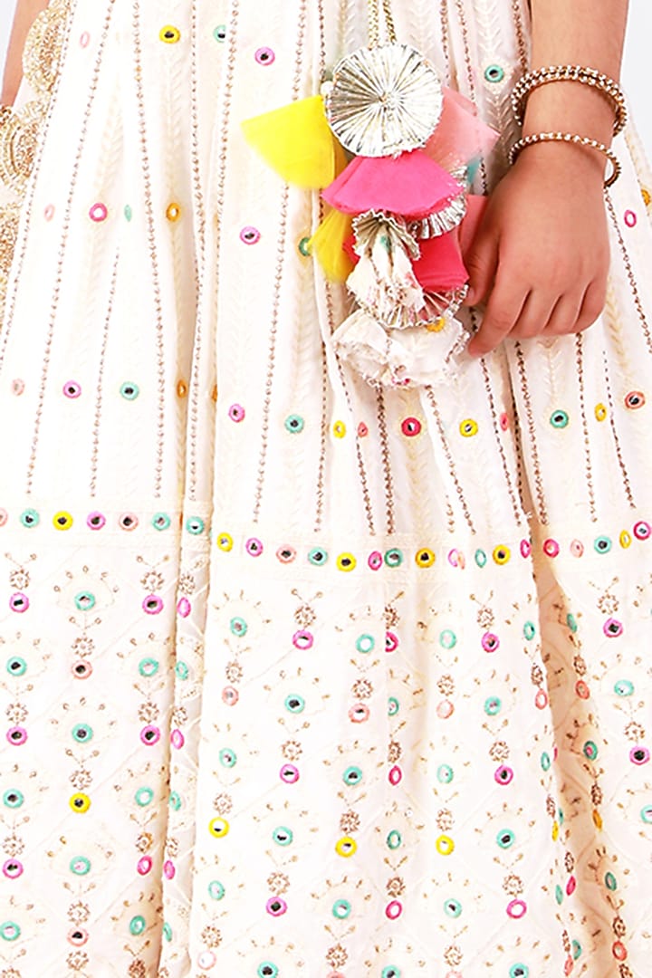 White Thread Embroidered Anarkali Set For Girls by Free Sparrow at Pernia's Pop Up Shop