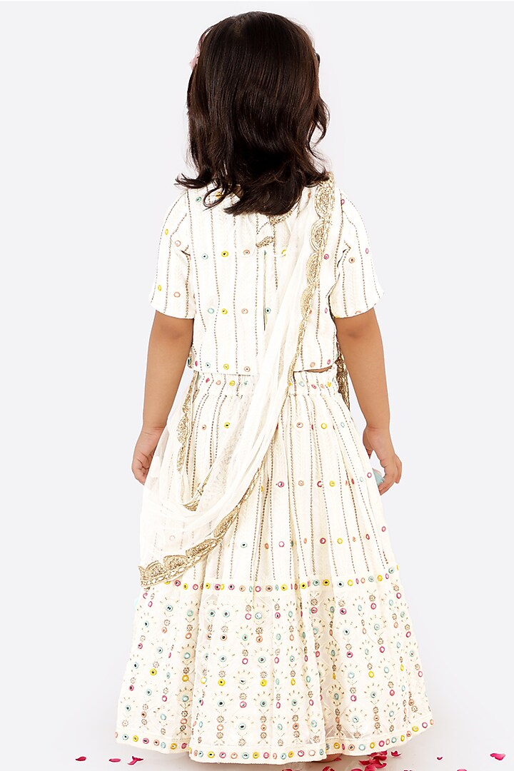 White Thread Embroidered Lehenga Set For Girls by Free Sparrow at Pernia's Pop Up Shop