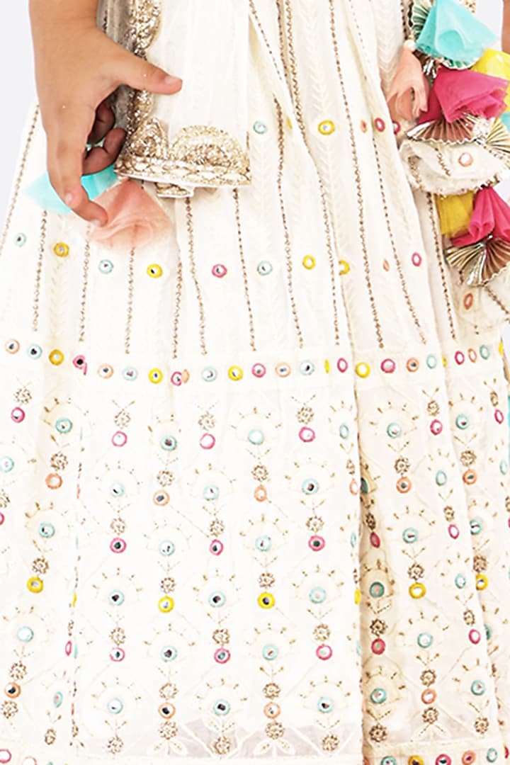 White Thread Embroidered Lehenga Set For Girls by Free Sparrow at Pernia's Pop Up Shop