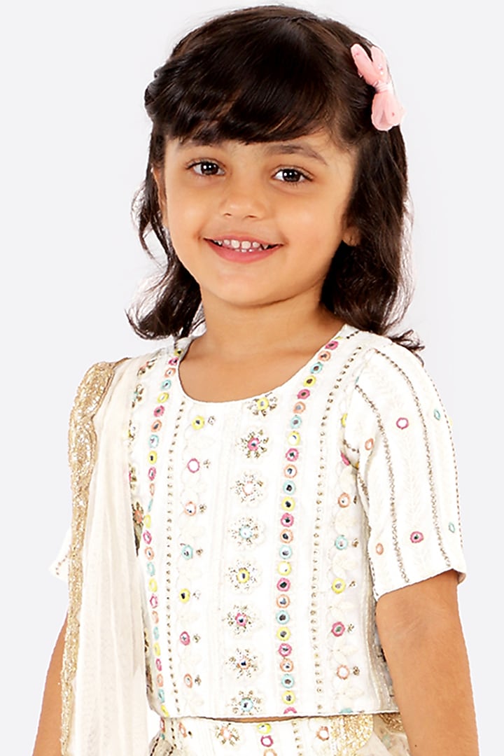 White Thread Embroidered Lehenga Set For Girls by Free Sparrow at Pernia's Pop Up Shop