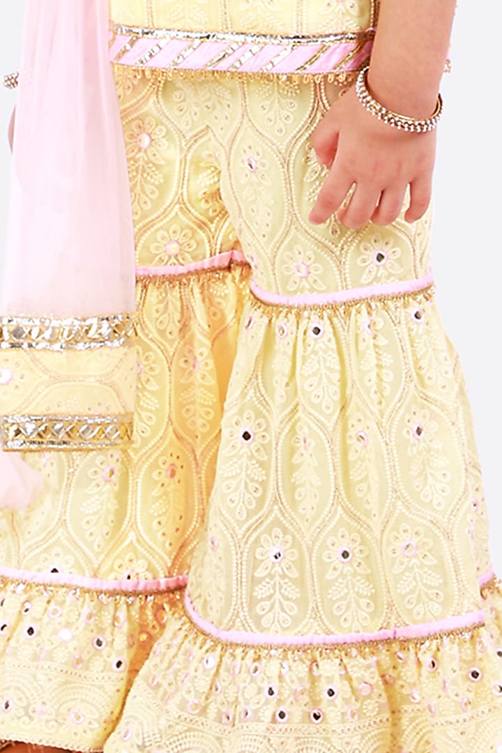 Banana Yellow Shantoon & Net Sharara Set For Girls by Free Sparrow at Pernia's Pop Up Shop