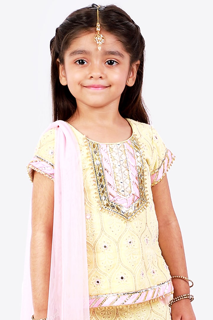 Banana Yellow Shantoon & Net Sharara Set For Girls by Free Sparrow at Pernia's Pop Up Shop