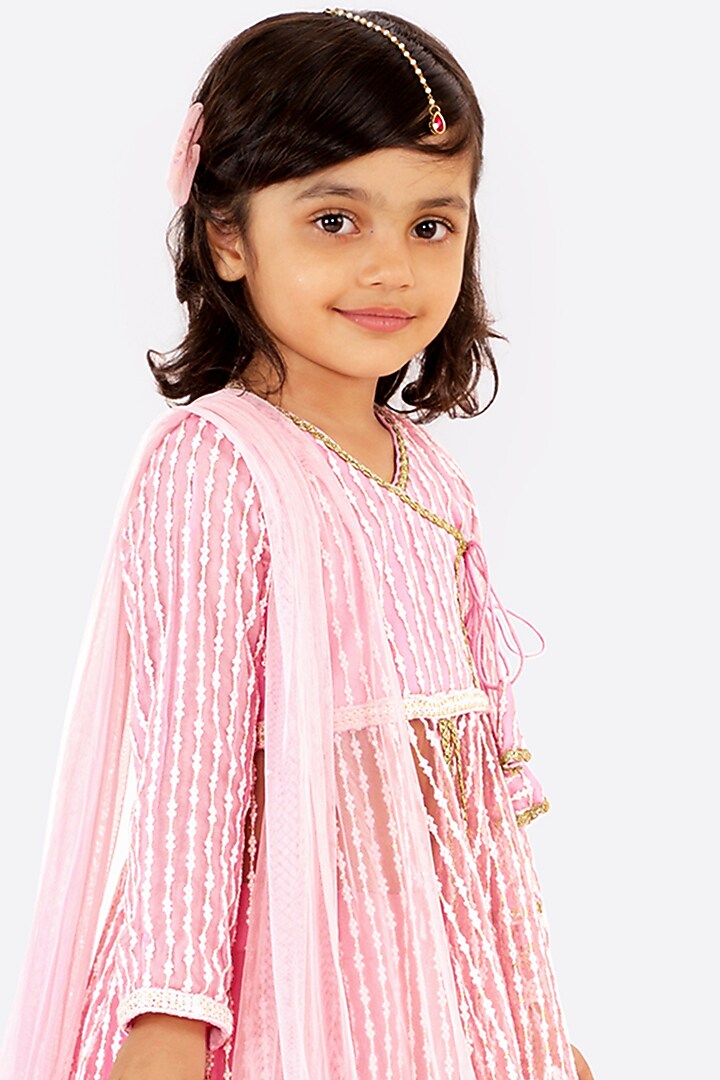 Blush Pink Thread Embroidered Anarkali Set For Girls by Free Sparrow at Pernia's Pop Up Shop