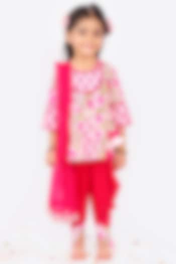 Candy Pink Cotton & Net Printed Dhoti Set For Girls by Free Sparrow