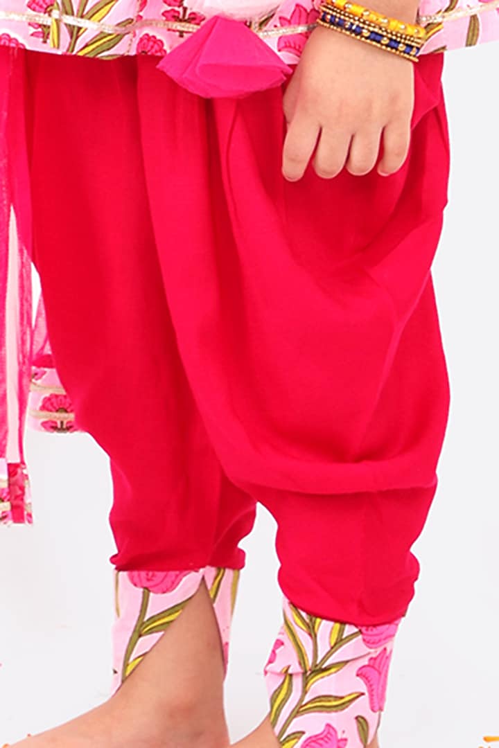 Candy Pink Cotton & Net Printed Dhoti Set For Girls by Free Sparrow at Pernia's Pop Up Shop