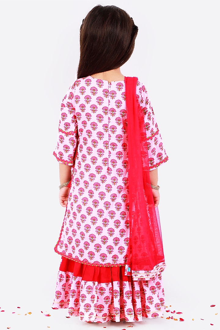 Blush Pink & Candy Pink Printed Anarkali Set For Girls by Free Sparrow at Pernia's Pop Up Shop
