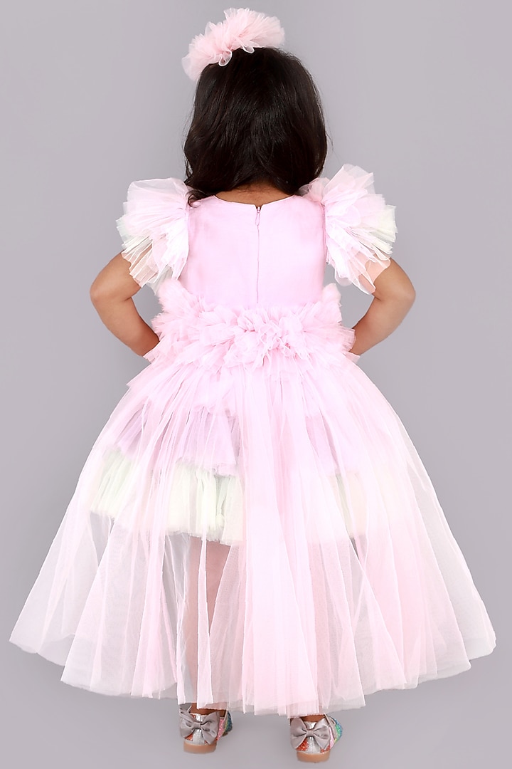 Electric Lavender & Pista Green Tiered Dress For Girls by Free Sparrow at Pernia's Pop Up Shop