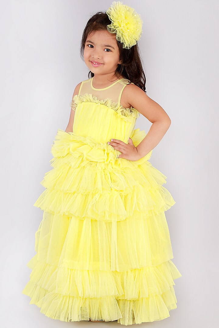 Butter Yellow Ruffled Gown by Free Sparrow