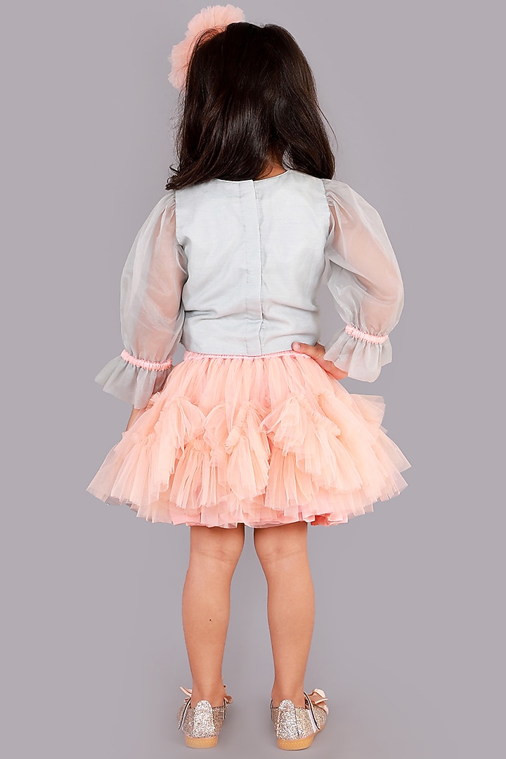 Peach Ruffled Skirt Set For Girls by Free Sparrow at Pernia's Pop Up Shop