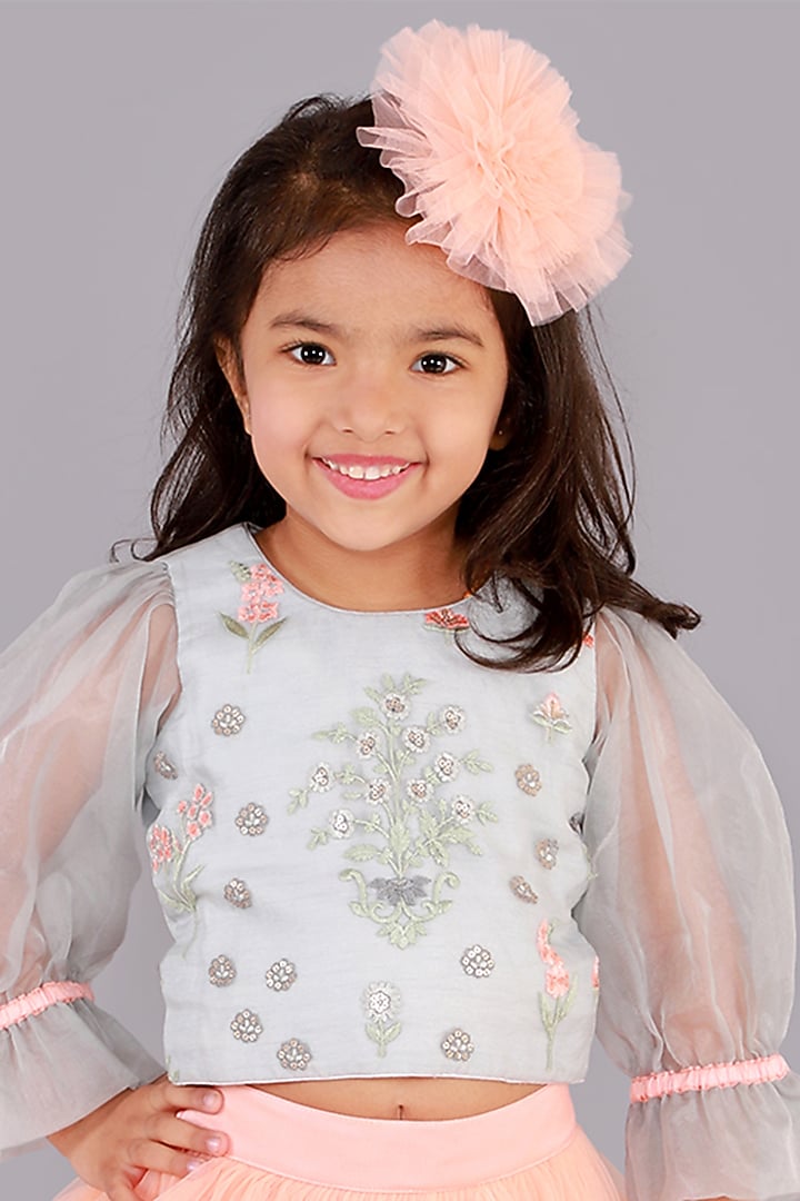 Peach Ruffled Skirt Set For Girls by Free Sparrow at Pernia's Pop Up Shop