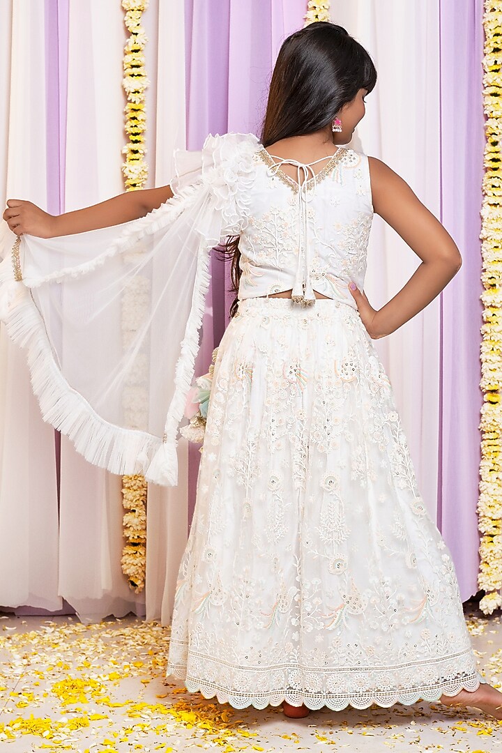 Ivory Net & Cotton Thread Work Lehenga Set For Girls by Free Sparrow at Pernia's Pop Up Shop
