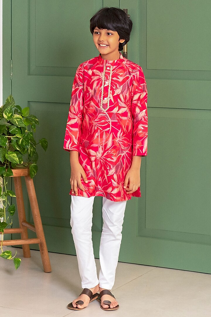 Multi-Colored Cotton Satin & Cotton Kurta Set For Girls by Free Sparrow at Pernia's Pop Up Shop