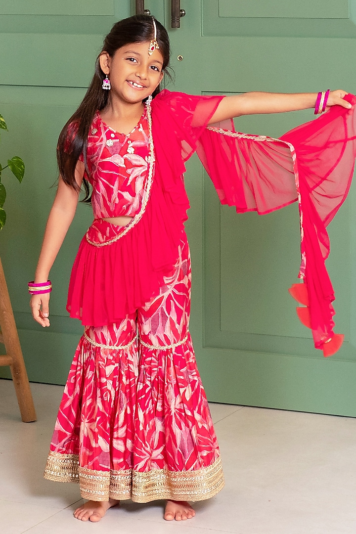 Multi-Colored Cotton Sharara Set For Girls by Free Sparrow at Pernia's Pop Up Shop