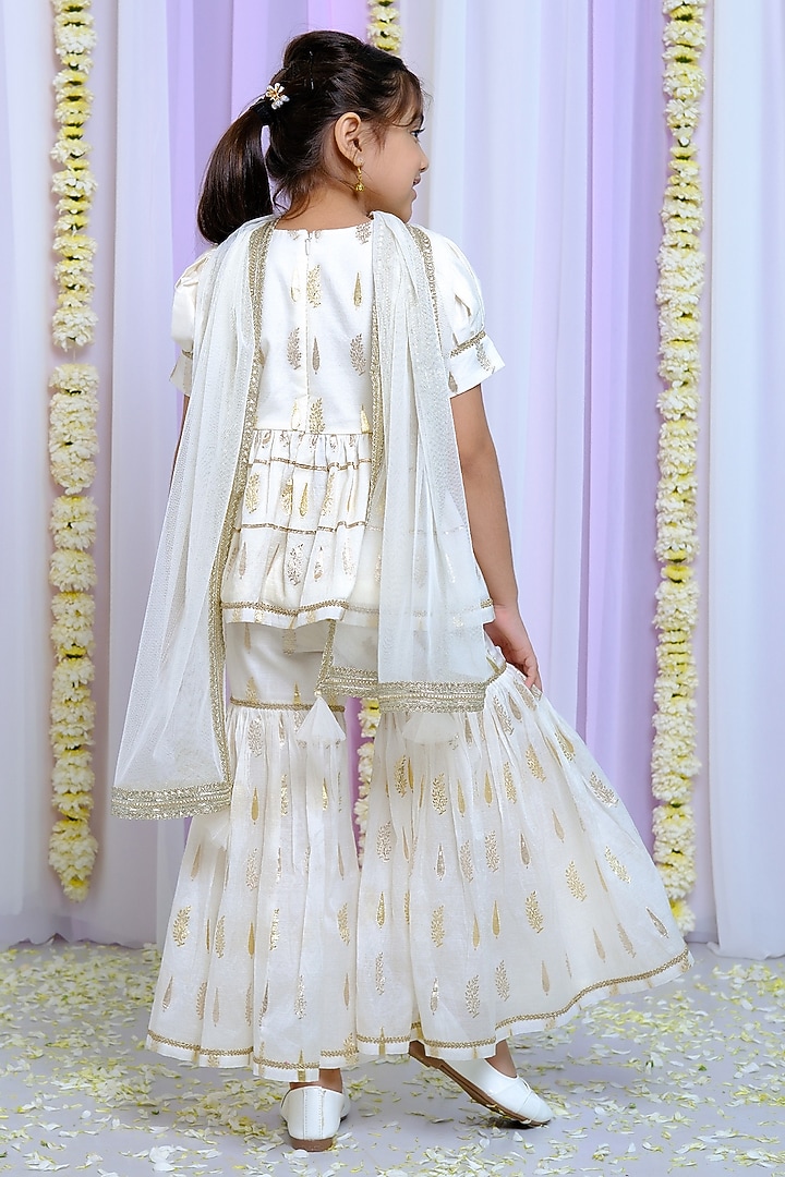 Ivory Chanderi & Cotton Sharara Set For Girls by Free Sparrow at Pernia's Pop Up Shop